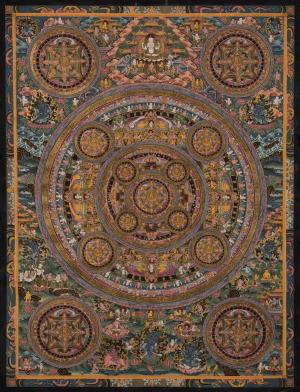 Thangka Painting with 15 Mandalas for Samatha Meditation Practice | Old Thangkas From late 20th Century
